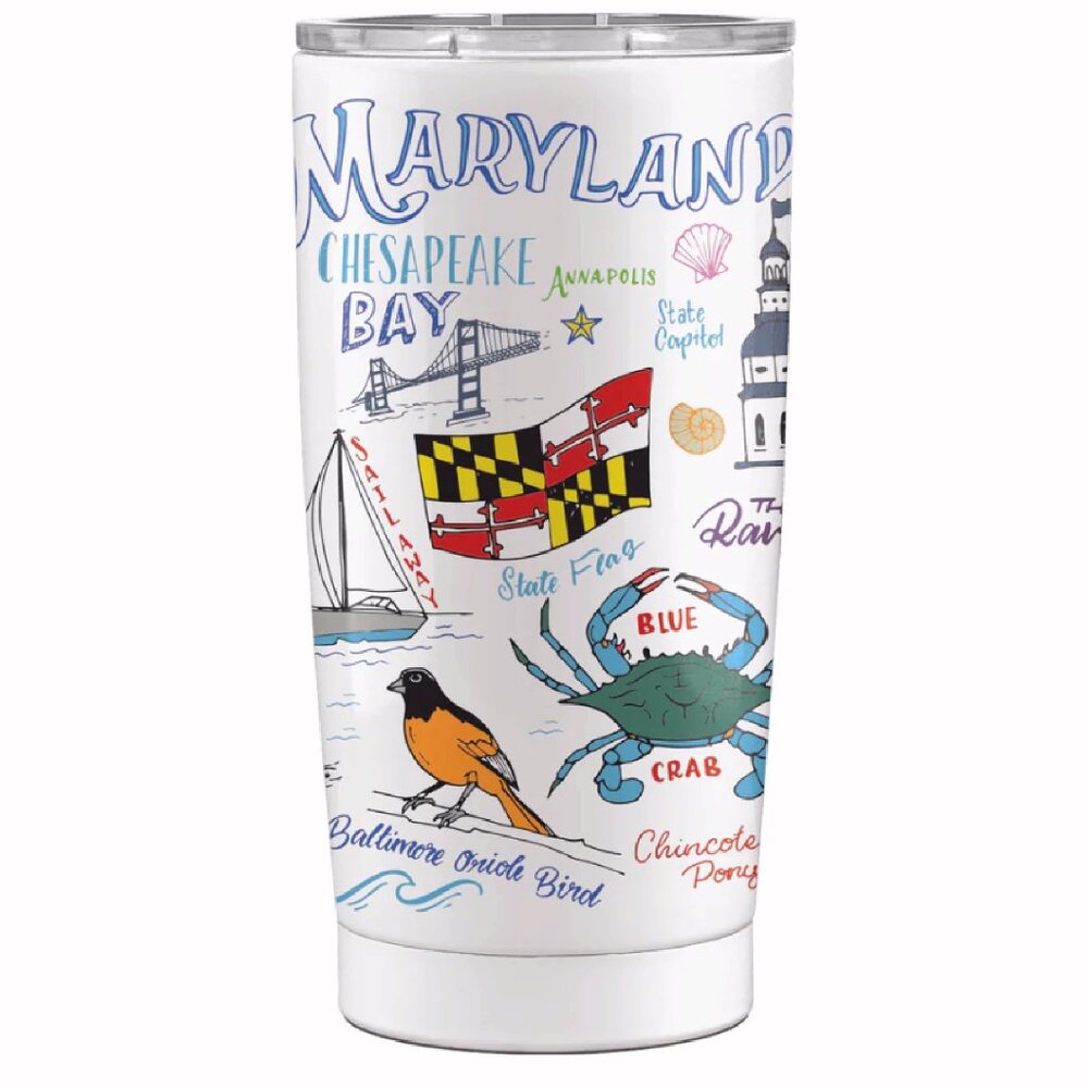 Maryland Chesapeake Bay Icons Metal Hot/Cold 20 Ounce Tumbler - NEW Fast Ship